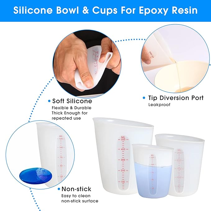 ZUYEE 3 PCS Silicone Measuring Cups (2 Cup + 1 Cup + 0.5 Cup) Flexible Melting Measure Cups for Chocolate,Epoxy Resin Butter, Squeeze Pour Baking Cup BPA Free with Marking ML/Ounce