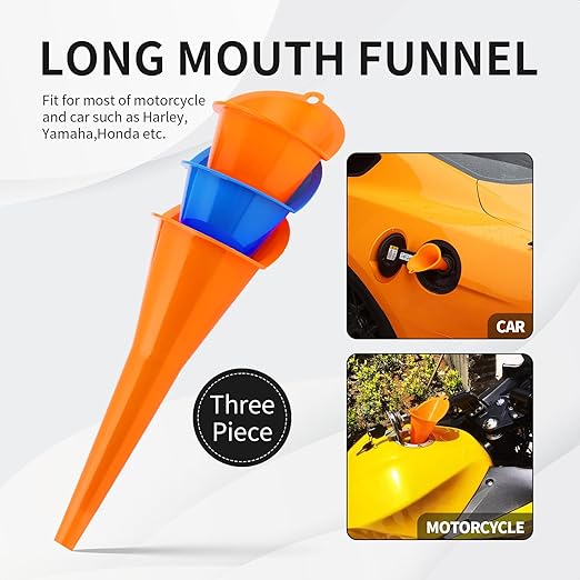 Oil Funnel 3-Pack, Multi Function Plastic Long Neck Oil Funnel - for All Automotive Oils Lubricants Engine Oils Water Diesel Fuel Kerosene