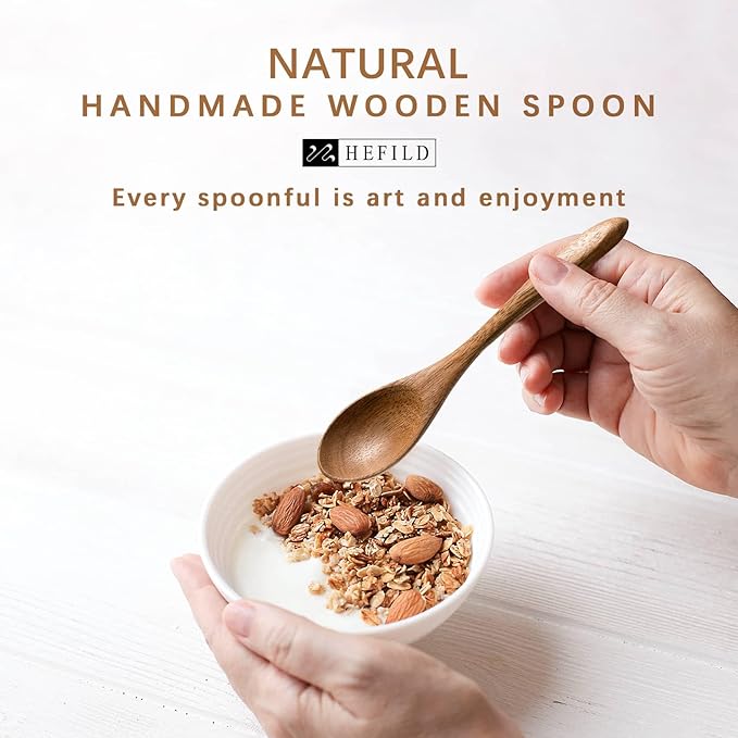 2 PCS Small Wooden Spoons, 5.8 Inch Honey Spoons for Tea, Acacia Wooden Honey Teaspoon for Coffee, Little Tiny Wood Spoons, Bamboo Table Spoon for stirring, Wooden Spoons for Utensils Set