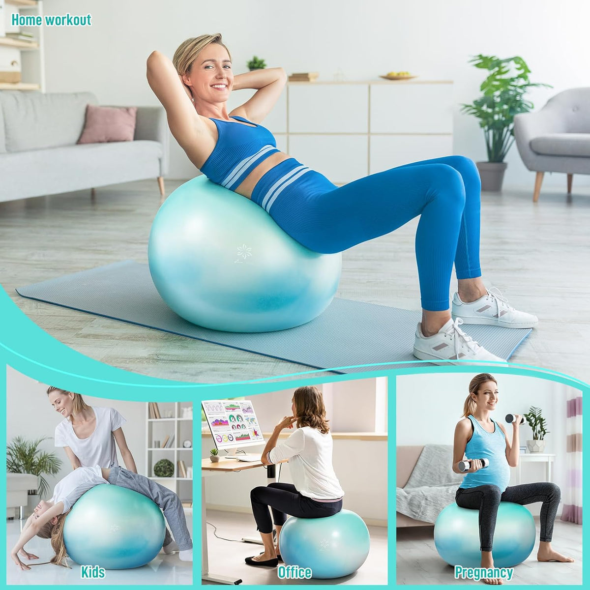 Sportneer Extra Thick Exercise Ball - 25.6''Yoga Ball with Quick Pump - Anti-Burst and Slip Resistant Fitness Ball Chair for Pregnancy and Physical Therapy