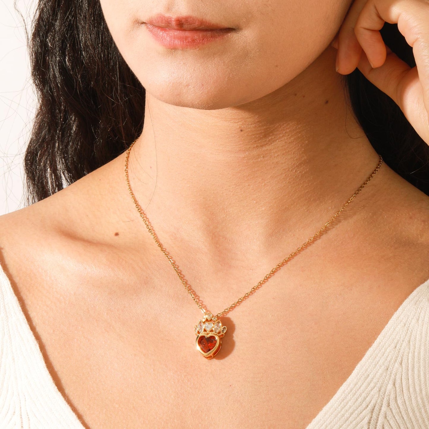 crataly Red Garnet Crown Heart Necklaces for Women-Gold Plated January Birthstone Princess Necklace For Valentine's Day Mother's Day Christmas Birthday Gifts