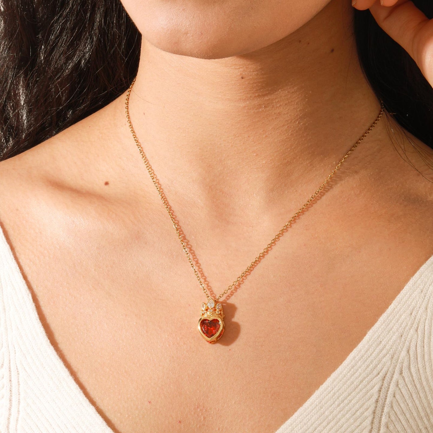 crataly Garnet Crown Heart Necklaces for Women-Gold Plated Red January Birthstone Princess Necklace For Valentine's Day Mother's Day Christmas Birthday Gifts