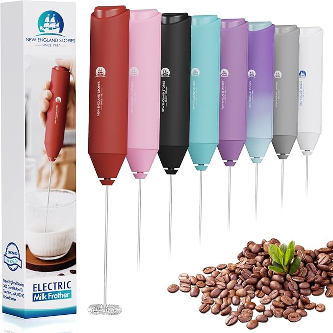 Powerful Milk Frother Handheld Foam Maker, Mini Whisk Drink Mixer for Coffee, Cappuccino, Latte, Matcha, Hot Chocolate, No Stand, Red