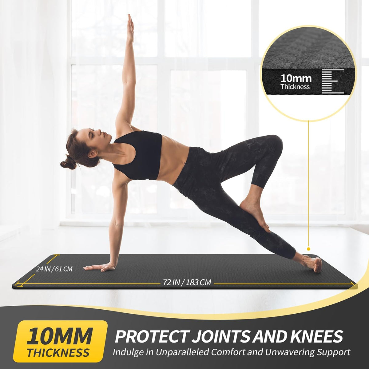 CAMBIVO Yoga Mat for Women Men Kids, 1/3 & 1/4 & 2/5 Inch Extra Thick Yoga Mat Non Slip, 72" x 24" TPE Yoga Mats, Workout Mat with Carrying Strap for Yoga, Pilates and Floor Exercises