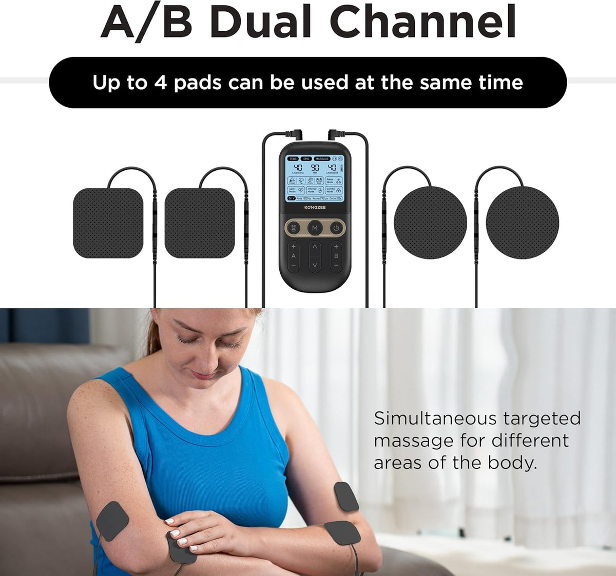 4 in 1 - D.I.Y & Tens Unit & EMS & Massage Muscle Stimulator, Dual Channel TENS Units Therapy Machine for Pain Relief, FDA Cleared Rechargeable Electronic Pulse Massager,with 12pcs Electrode Pads