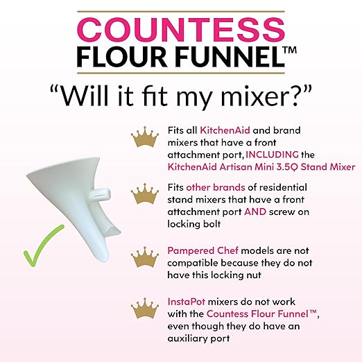 Countess Flour Funnel™ - Stand Mixer Attachment by The Cookie Countess (White)
