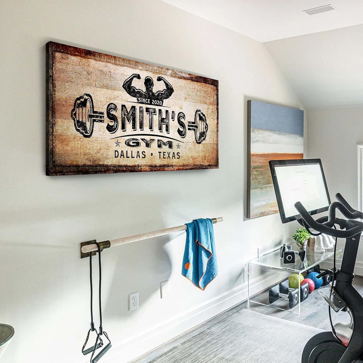 TAILORED CANVASES Personalized Gym Sign Wall Art Decor - Motivational Canvas for Home, Workout Room, Garage, Fitness Center - Inspirational Posters With Name on Rustic Copper, 36x12in