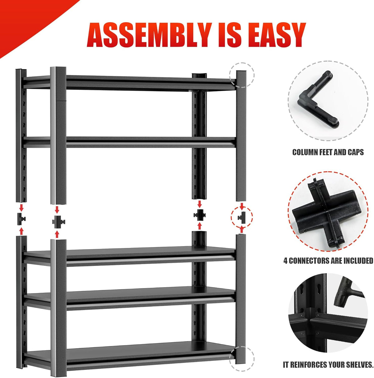 5 Shelf Storage Unit – Heavy Duty Shelving Rack for Garage and Home Use, Sturdy Metal Storage Shelf Organizer, Perfect for Organizing Tools, Supplies 16" D x36 W x72 H（3 pcs）