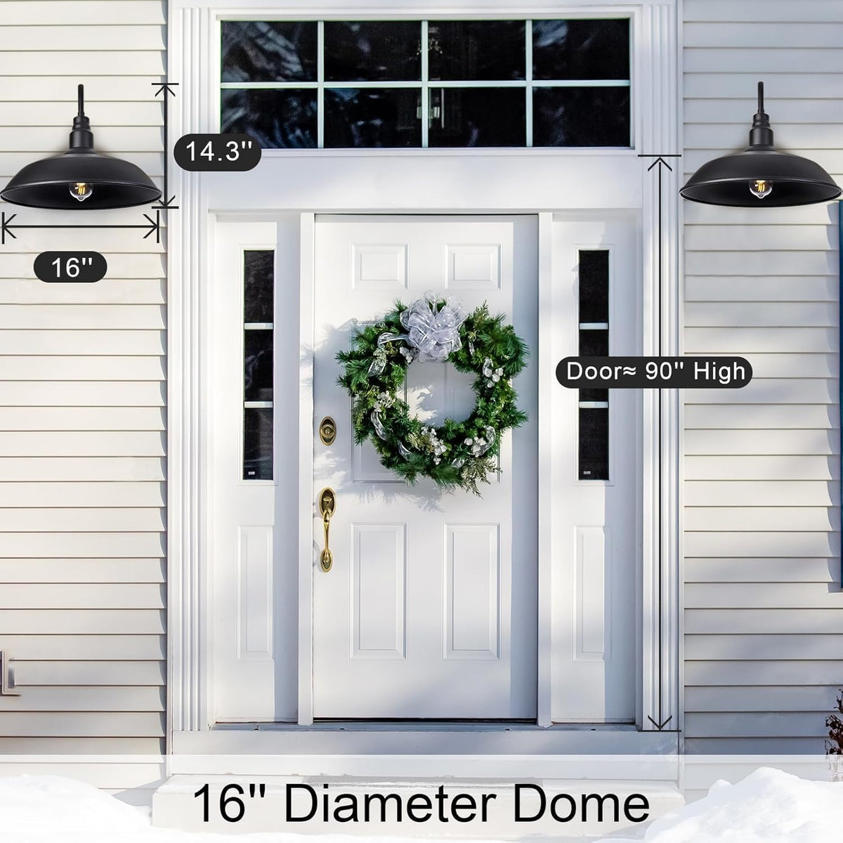 16 Inch Dome Barn Light for Porch, Large Gooseneck Outdoor Light Fixture for Farmhouse, Barn Style Exterior Patio Wall Lights for Garage, Black Outside Wall Sconce for Front Door, House