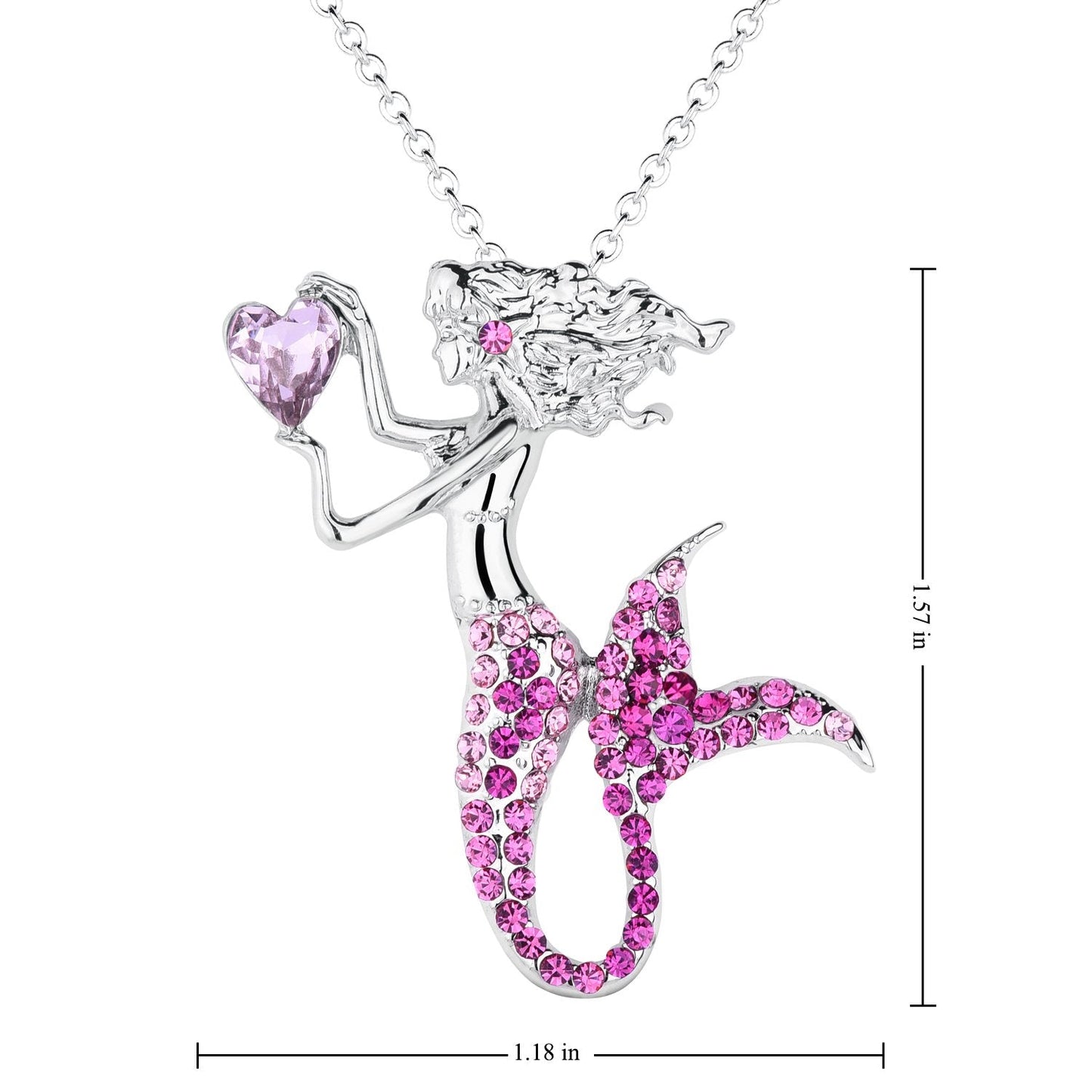 luomart Fashion Mermaid Birthstone Necklace Jewelry White Gold Plated Austrian Crystal Magic Pendant Gift (Pink)