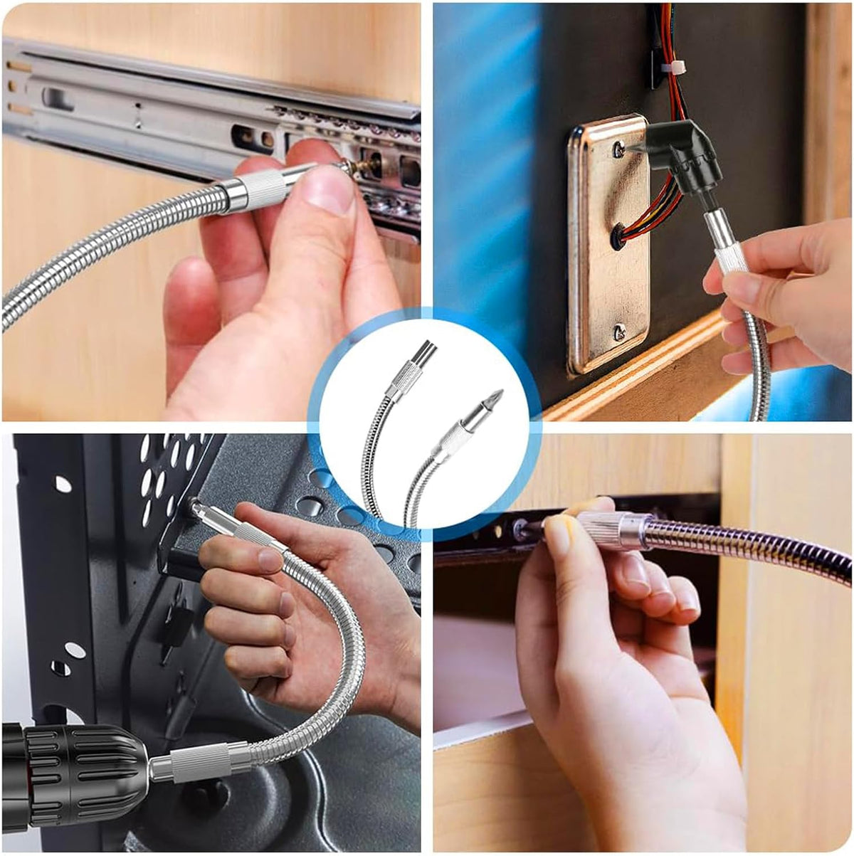 17Pcs Tools Flexible Drill Bit Extension,Include 3Pcs Rotatable Socket Adapter 2Pcs Hex Shank 105° Right Angle Drill Attachment 10 Short Screwdriver Bits 90° Angled Bits & Bendable Drill Bit Extension