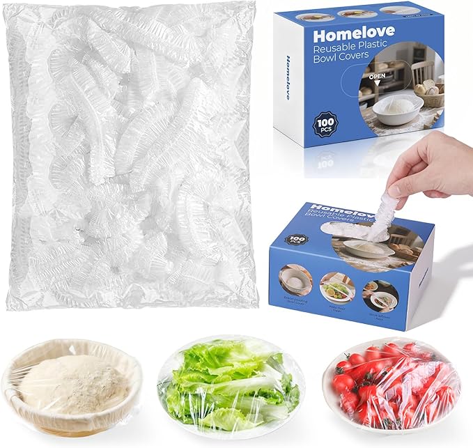 Homelove 100pcs Plastic Bowl Covers Food Cover Dish Covers, Reusable Elastic Stretch Fresh Keeping Bags, Kitchen Dining Plate Bread Proofing Food Storage Covers, Plastic Wrap (Boxed)