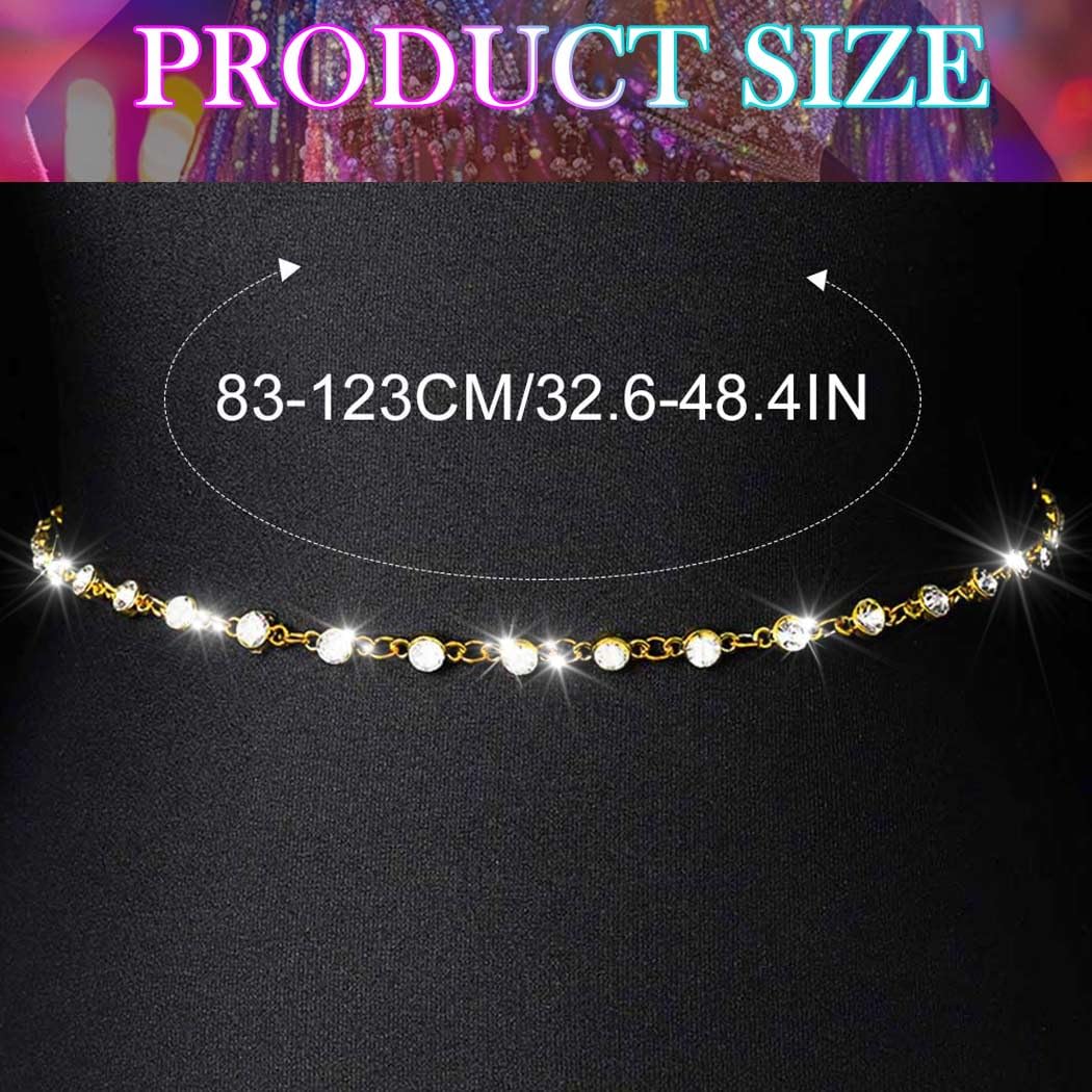 Nicute Rhinestone Belly Chain Gold Waist Chain Sparkly Body Jewelry for Women (Gold)
