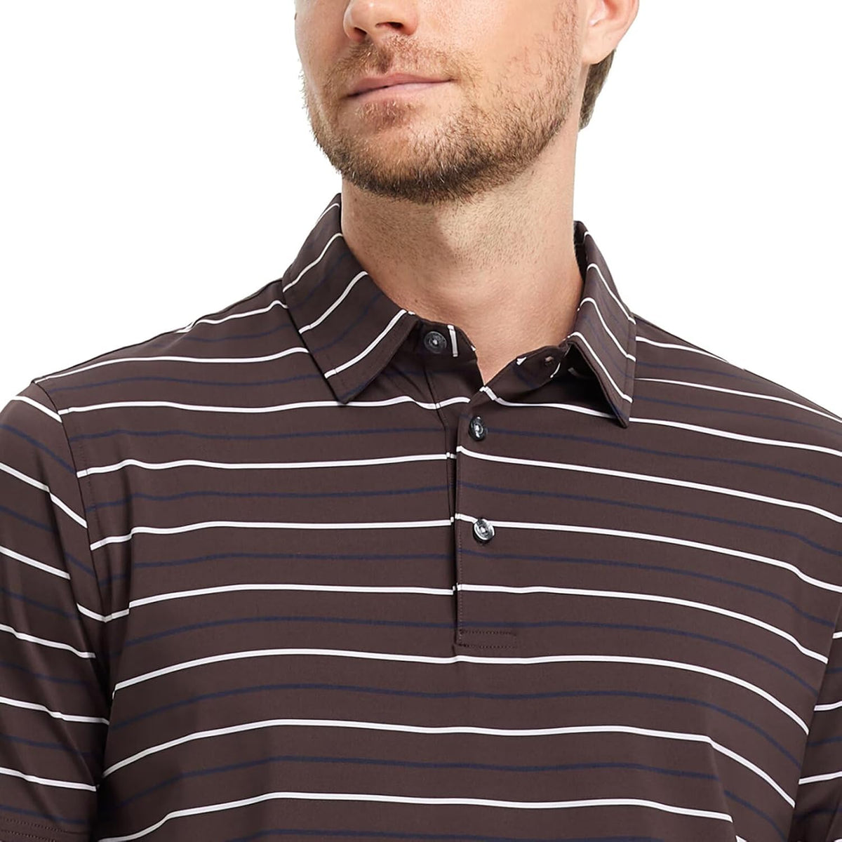 Rouen Mens Golf Shirt Moisture Wicking Dry Fit Performance Stripe Casual Collared Short Sleeve Golf Polo Shirts for Men