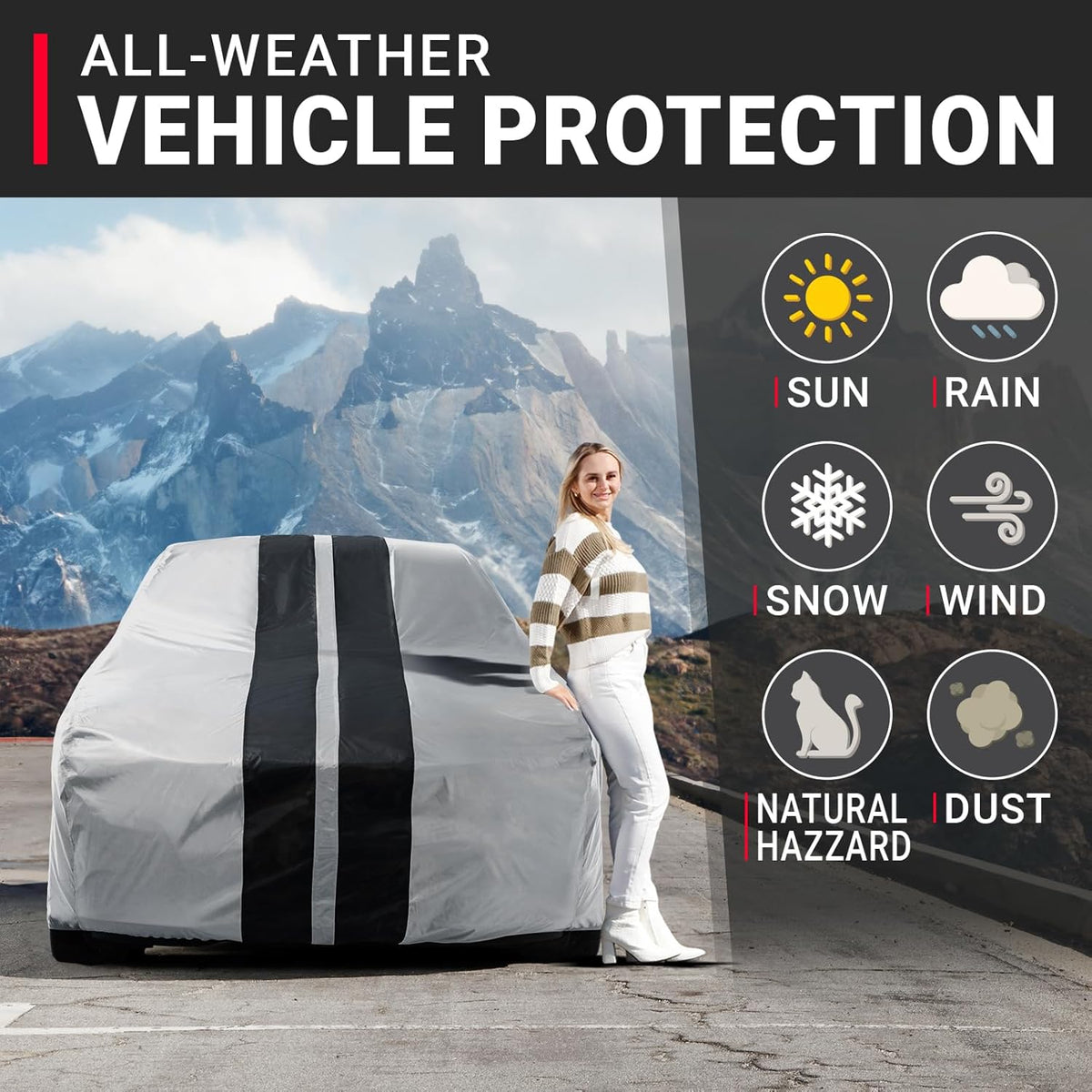 iCarCover Custom Car Cover for Pontiac Chieftain Wagon (1955-1958) Waterproof All-Weather Rain Snow UV Sun Protector Full Exterior Indoor Outdoor Car Cover (Stripe - Gray/Black)