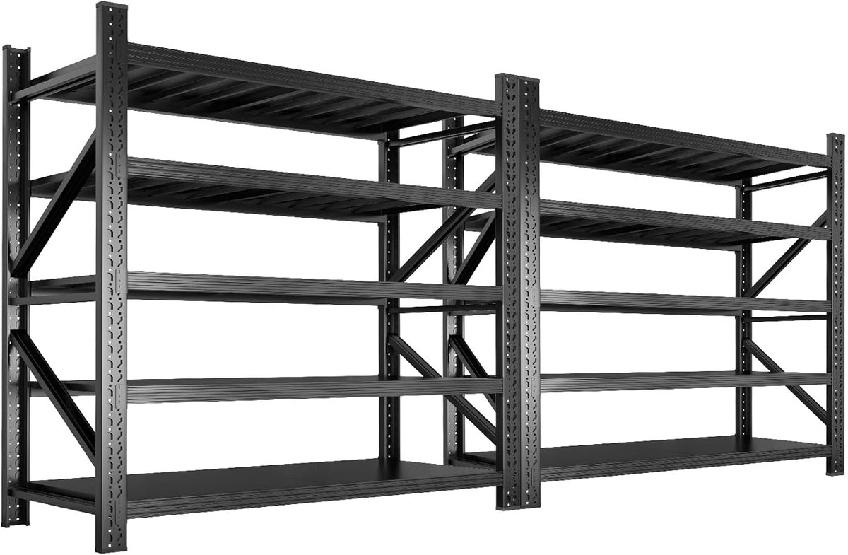 Metal Garage Shelving Heavy Duty, 5-Tier Adjustable Wire Storage Garage Shelves, 8000 LBS Loads Industrial Shelving Units for Garages, Warehouses, Kitchen, Black, 59" W x 24" D x 71" H,2 Pack