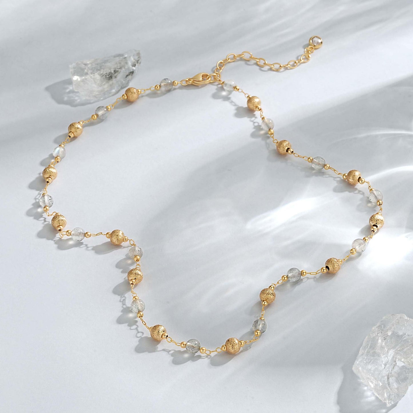 LOLAR RAY Beaded Gold Necklace for Women - 14K Gold Plated Stone Handmade Bead Choker Short Chain Link Charm Necklace For Jewelry Gift