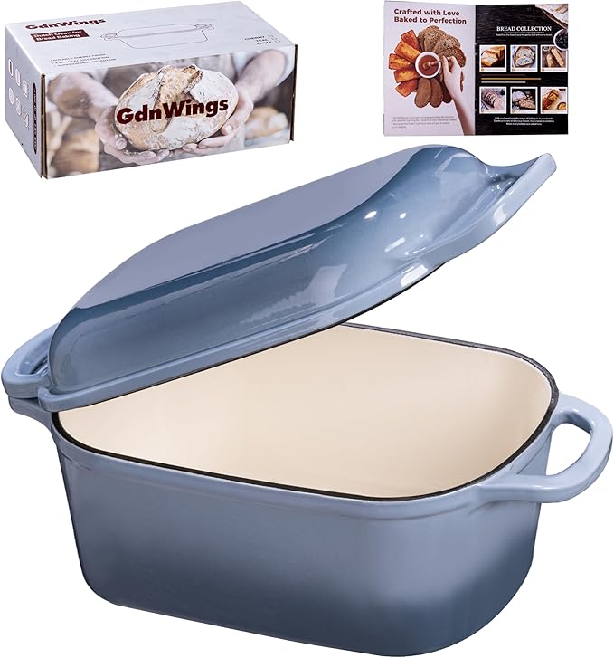 4.6 Quart Dutch Oven for Sourdough Bread Baking, Combo Oval Enameled Cast Iron Bread Pan with Lid, Bread Dutch Oven for a Crispy Crust, Seasalt