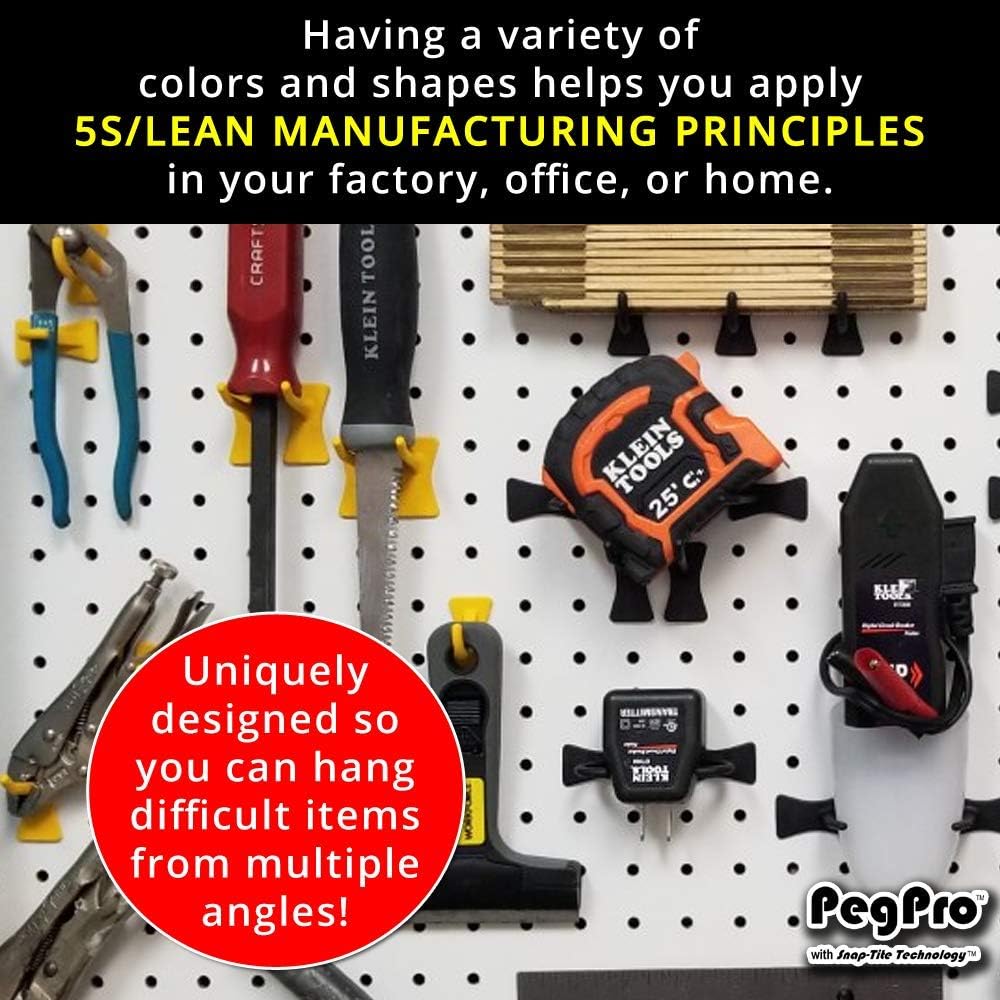 PegPro® J, 1" & 2" Kit for Standard “Wood Fiber” pegboard – Durable Plastic Pegboard Hooks - for Garage, Kitchen, Craft Room, and More (J, 1" & 2" Hook - 72 Pack, Power Up Mix)