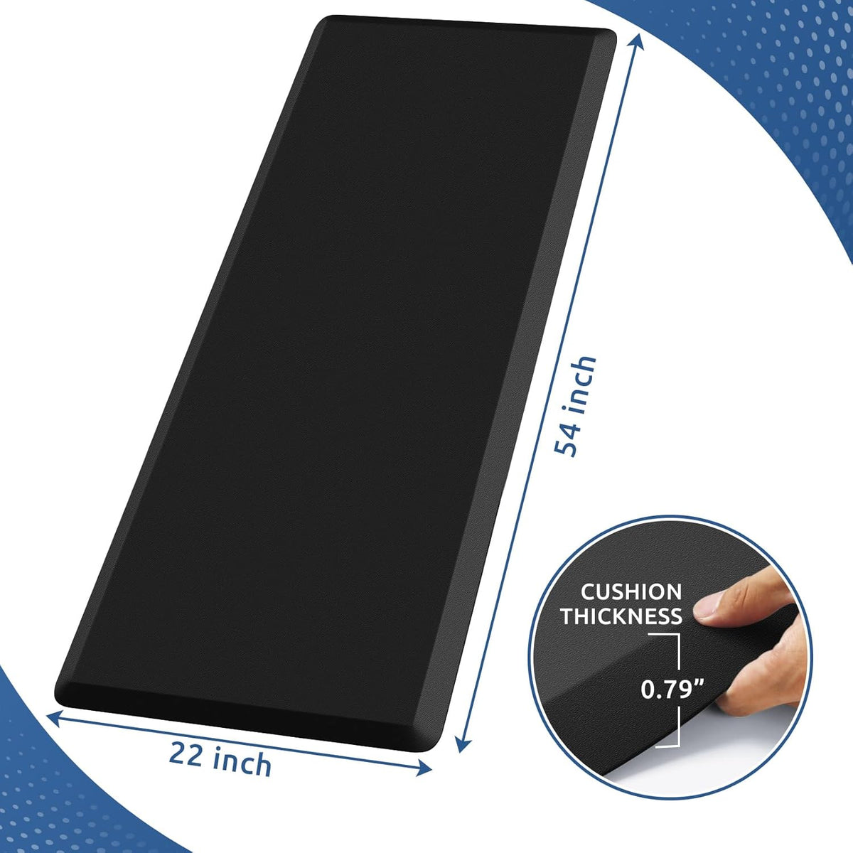 KitchenClouds Kitchen Mat Cushioned Anti Fatigue Rug 22"x54" Waterproof, Non Slip, Standing and Comfort Desk/Floor Mats for House Sink Office (Black,0.8inch)