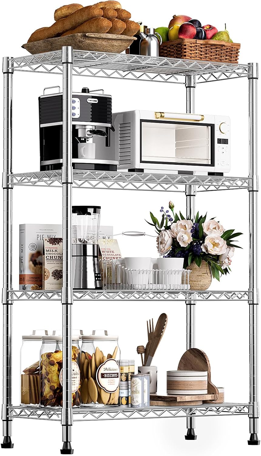 1000 lbs Storage Shelving 4-Tier Utility Shelving Unit Steel Organizer Wire Rack for Home,Kitchen,Office,Chrome (13.7" D x 23.6" W x 53.4" H)