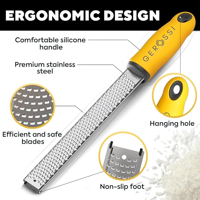 Stainless Steel Cheese and Citrus Zester Grater w/Extra Sharp Blade - Perfect for Lemons, Parmesan, Garlic, Chocolate - Spice Up any Kitchen Dish in Seconds with Your Premium Hand Held Shredder