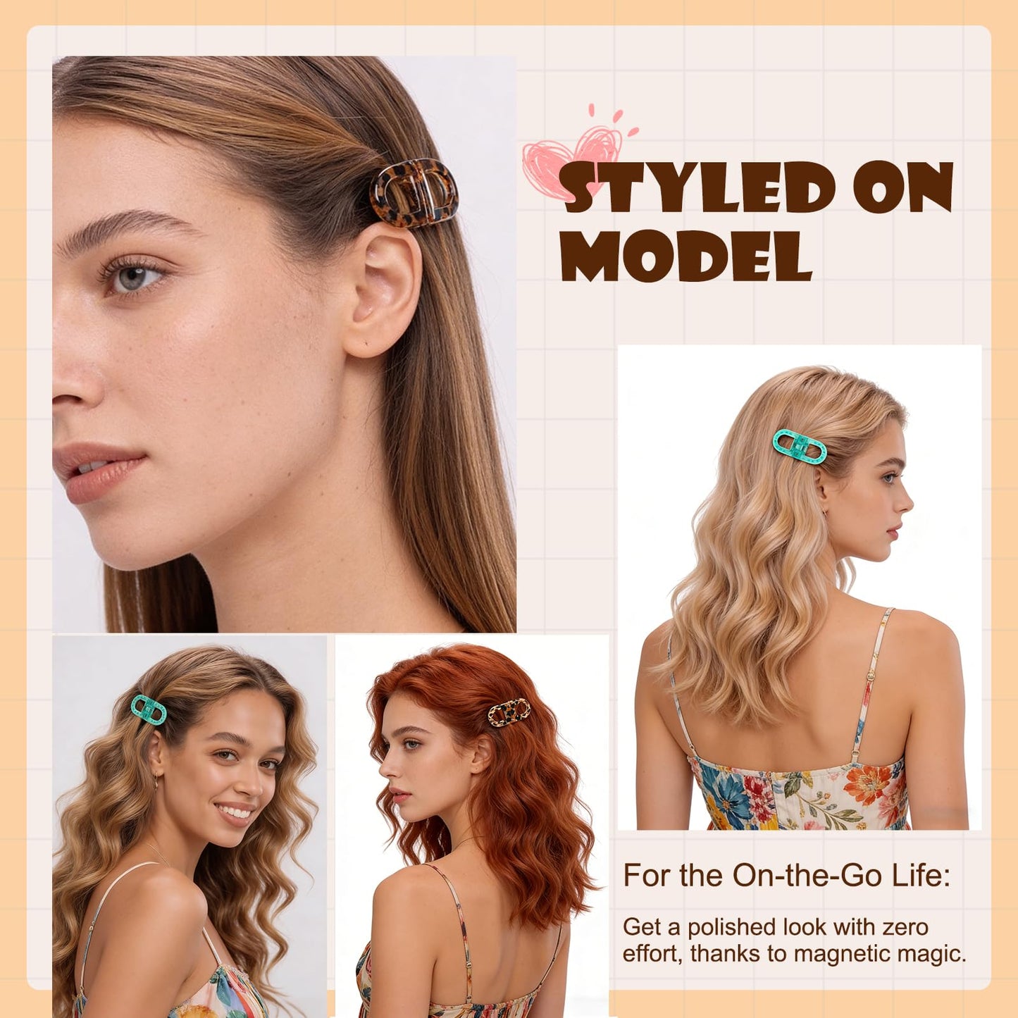 CHAOBANG Magnetic Hair Clips Strong Hold No Slip Styling Clips Gentle No Crease Design Lightweight Portable for Everyday Hairstyles Salon Travel All Hair (Blue and leopard print)