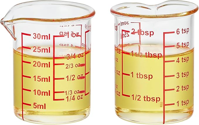 High Borosilicate Glass Measuring Cup with V-Shaped Spout, 30ml (1oz) | Pack of 2 – Precision Glass Measuring Cup for Kitchen & Bar