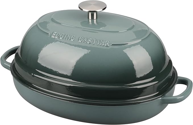 EDGING CASTING Enameled Oval Cast Iron Dutch Oven Pot with Lid, Bread Dutch Oven for Sourdough Bread Baking, Dutch Oven Bread, Bread Oven, 6QT, Slateblue