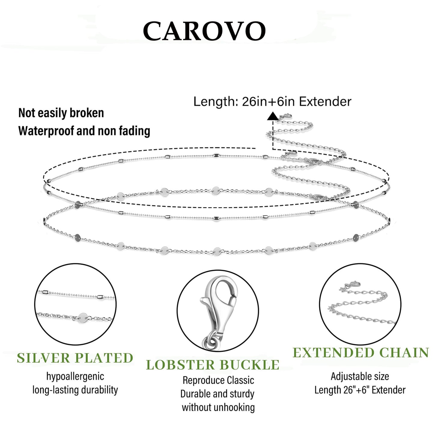 CAROVO Belly Waist Chain for Women 14K Silver Plated Layered Body Chains Boho Coin Bead Belly Chain Sexy Bikini Body Jewelry for Women Adjustable