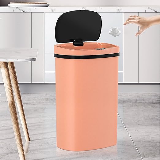 13 Gallon Trash Can,50Liter Plastic High-Capacity Automatic Kitchen Trash Can with Lid,Motion Sensor Touch Free Garbage Cans for Bathroom, Bedroom, and Kitchen (3, Pink)