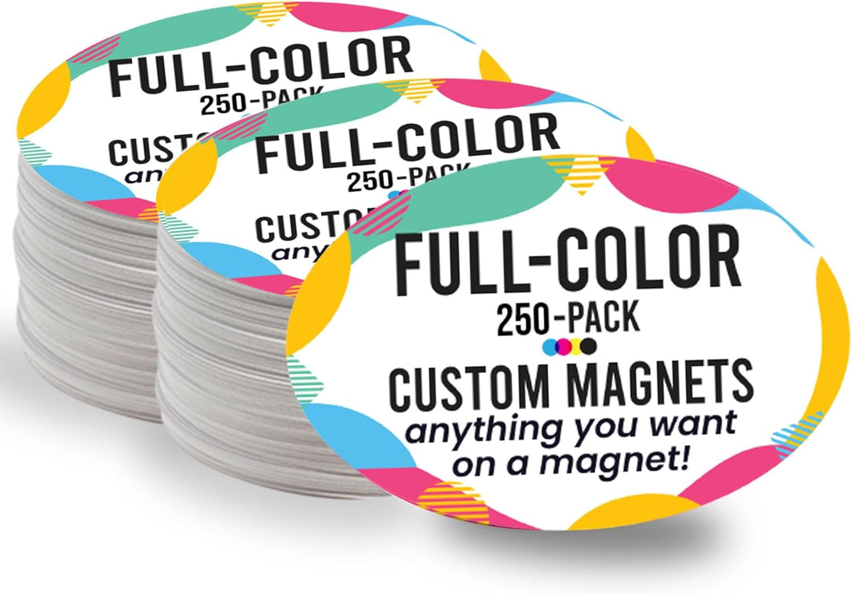 Magnet Me Up Customizable Magnet Pack, Oval Magnetic Decal, Advertising, Personal Use, Gifts, Souvenir, Choose Your Text, Upload Image, Add Text, 250 Pack, 4x6 Inches, Bumper Magnet, Crafted in USA