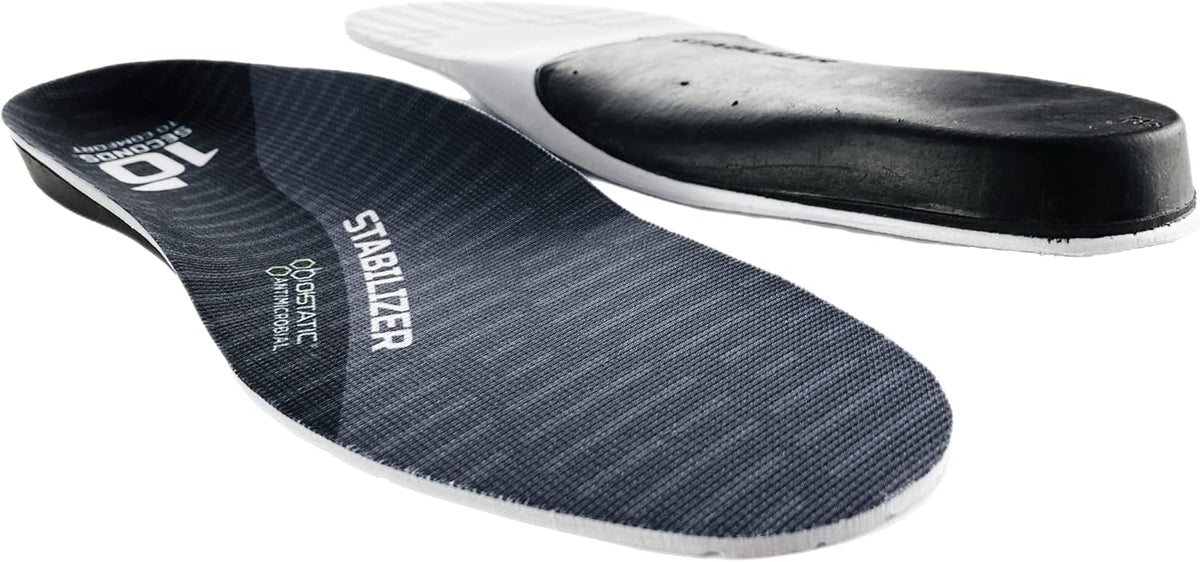 10 Seconds Stabilizer Insole, Medium Corrective Arch, Soft Support, Designed for Instability and Low-Profile Footwear, Deep Heel Cup, Anti Odor and Blister Topper (M 8/9, W 10.5/11.5)
