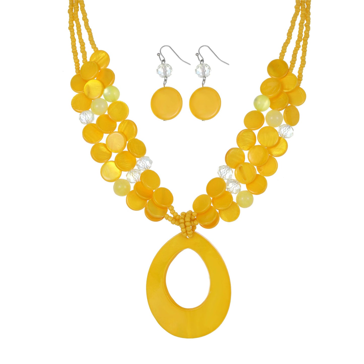 Aenu Multi-Strand Beaded Necklace with Teardrop Pendant Colorful Beads Statement Jewelry Set for Women (Yellow)