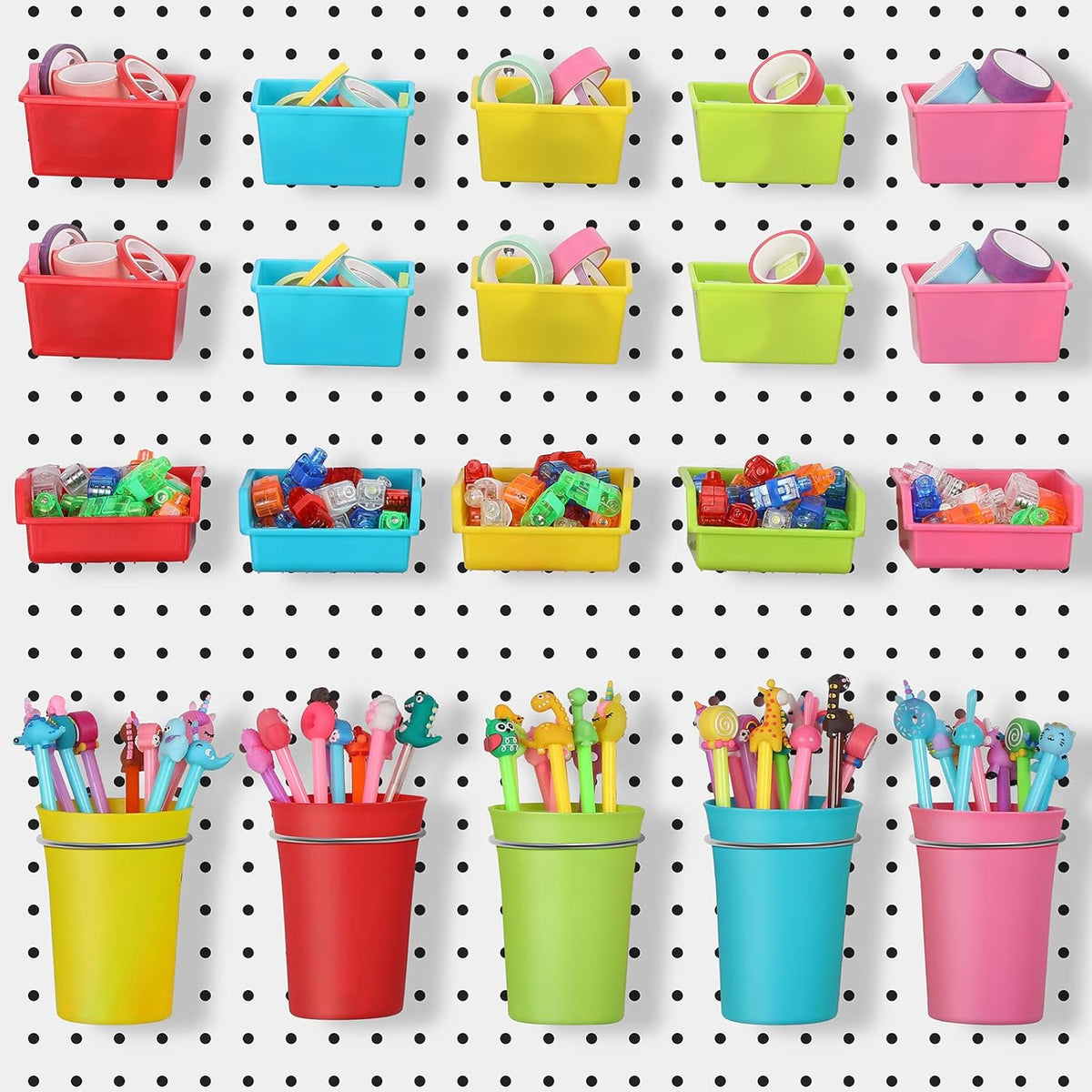 Yookeer 20 Pcs Pegboard Bins and Cups with Hooks and Loops Peg Assortment Organizer Accessories Various Tool Organizer Pegboard Baskets Set for Garage Workshop Workbench Office(Mixed Color)
