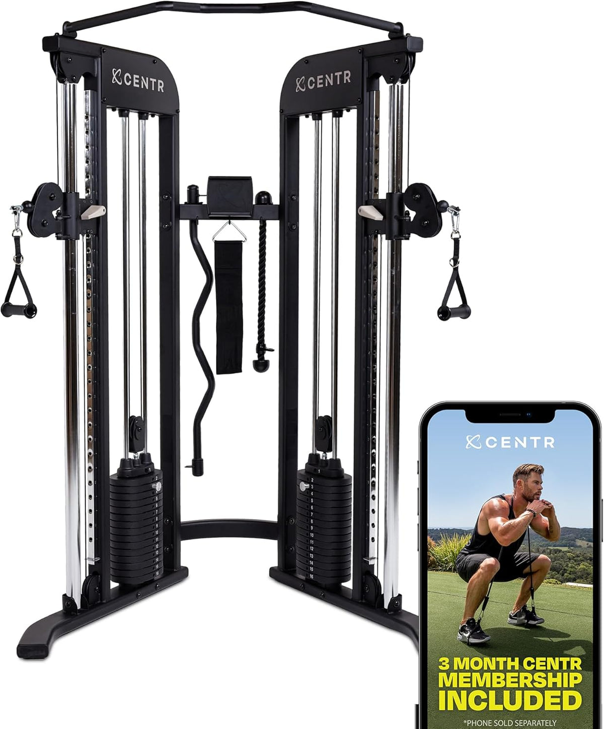 Centr Home Gym Functional Trainer - Multifunctional Cable Machine Home Gym System - Workout Weight Machine for Strength Training - Full Body Compact Exercise & Fitness Equipment Set