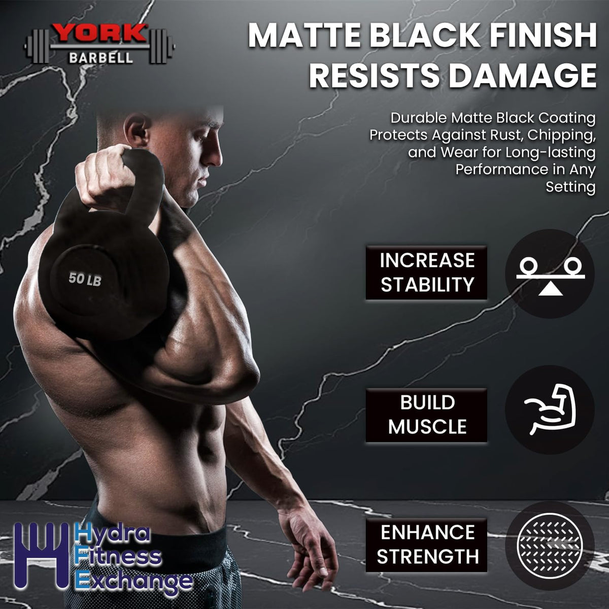 York Barbell Kettlebell Weights – 5lb to 80lb Cast Iron Kettlebells with Matte Black Finish – Full Body Strength Training & CrossFit Conditioning – Ideal for Russian Swings, Squats, Presses & More