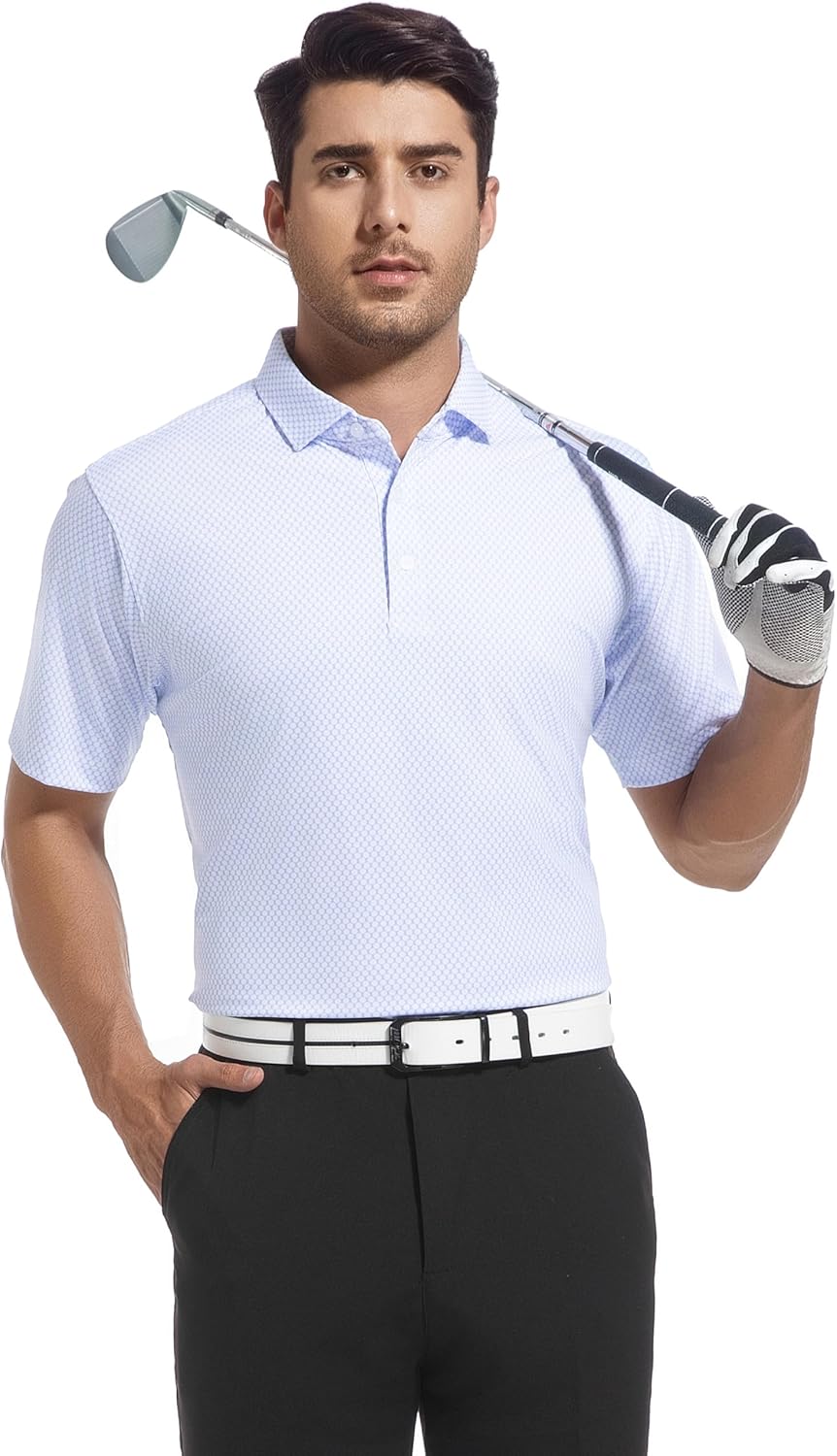 Alex Vando Mens Golf Shirt Moisture Wicking Classic Print Golf Shirts for Men