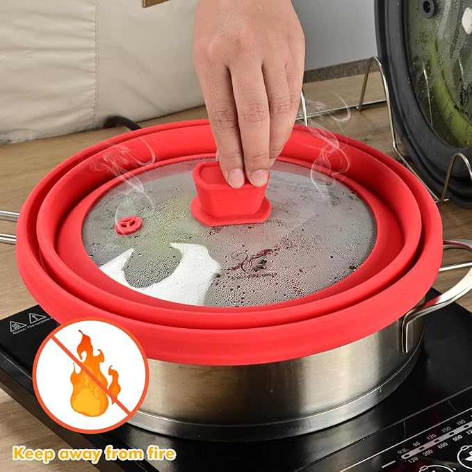 Microwave Splatter Cover Glass with Collapsible Silicone for Food Cover Plate Cover 10.8 inch with Anti-Scalding Gloves