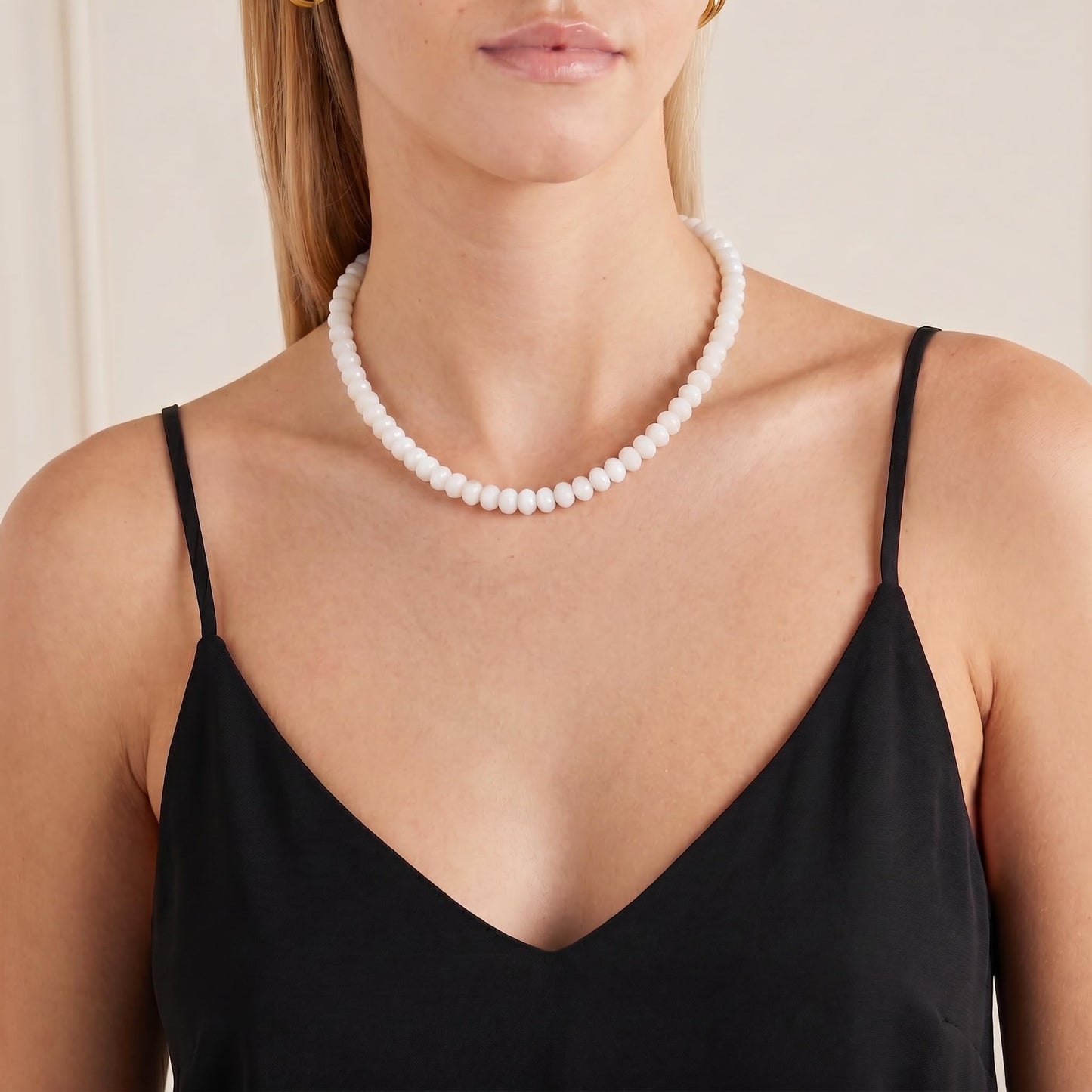 Badu Beige Gemstone Beaded Necklace for Women Natural Stone Bead Beach Choker Necklace Fashion Trendy Jewelry Gifts