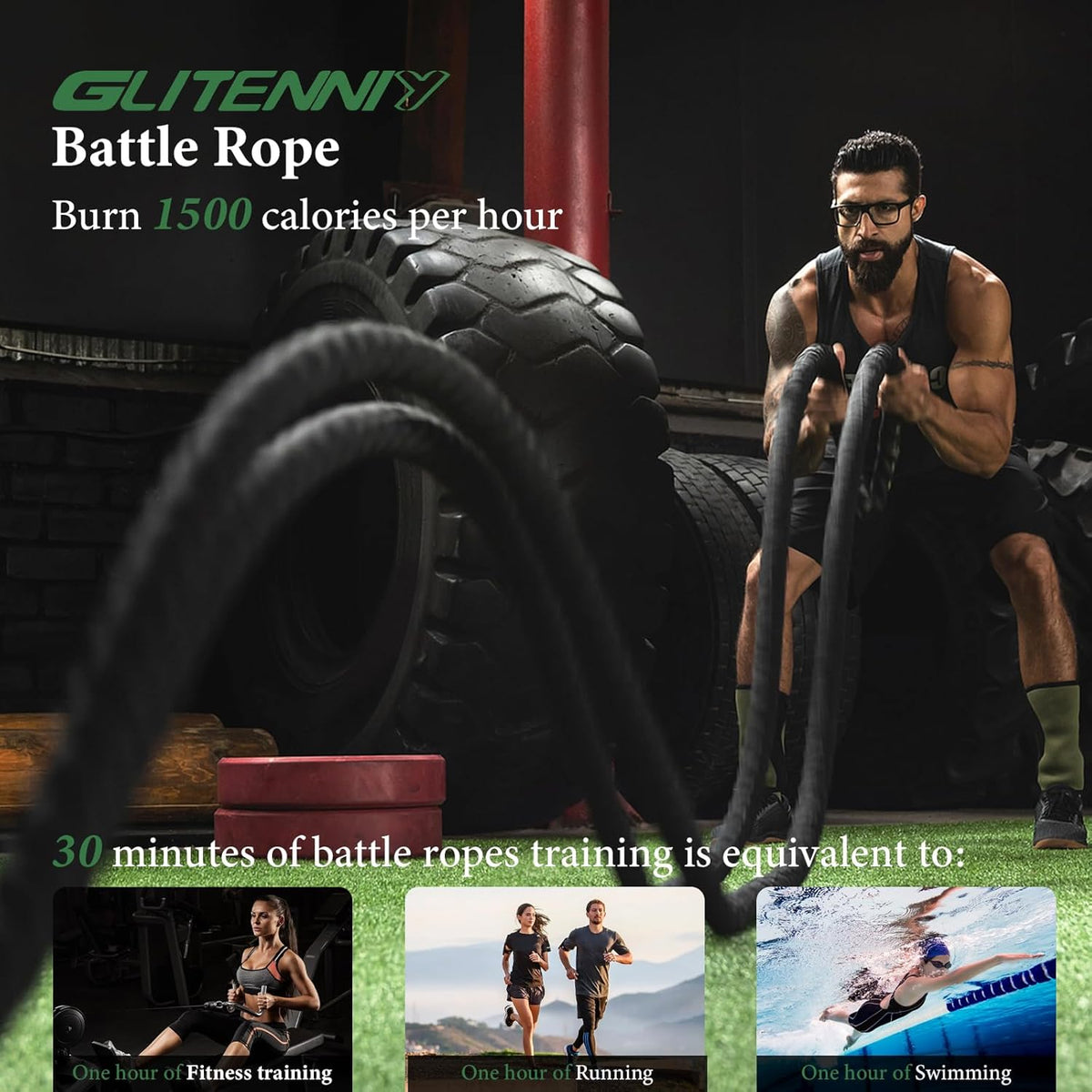 Battle Ropes Black Workout Rope 1 inch Battle Ropes for Home Gym 30ft Exercise Ropes for Working Out Heavy Ropes for Exercise Training Weighted Rope Weighted Workout Rope Battle Rope