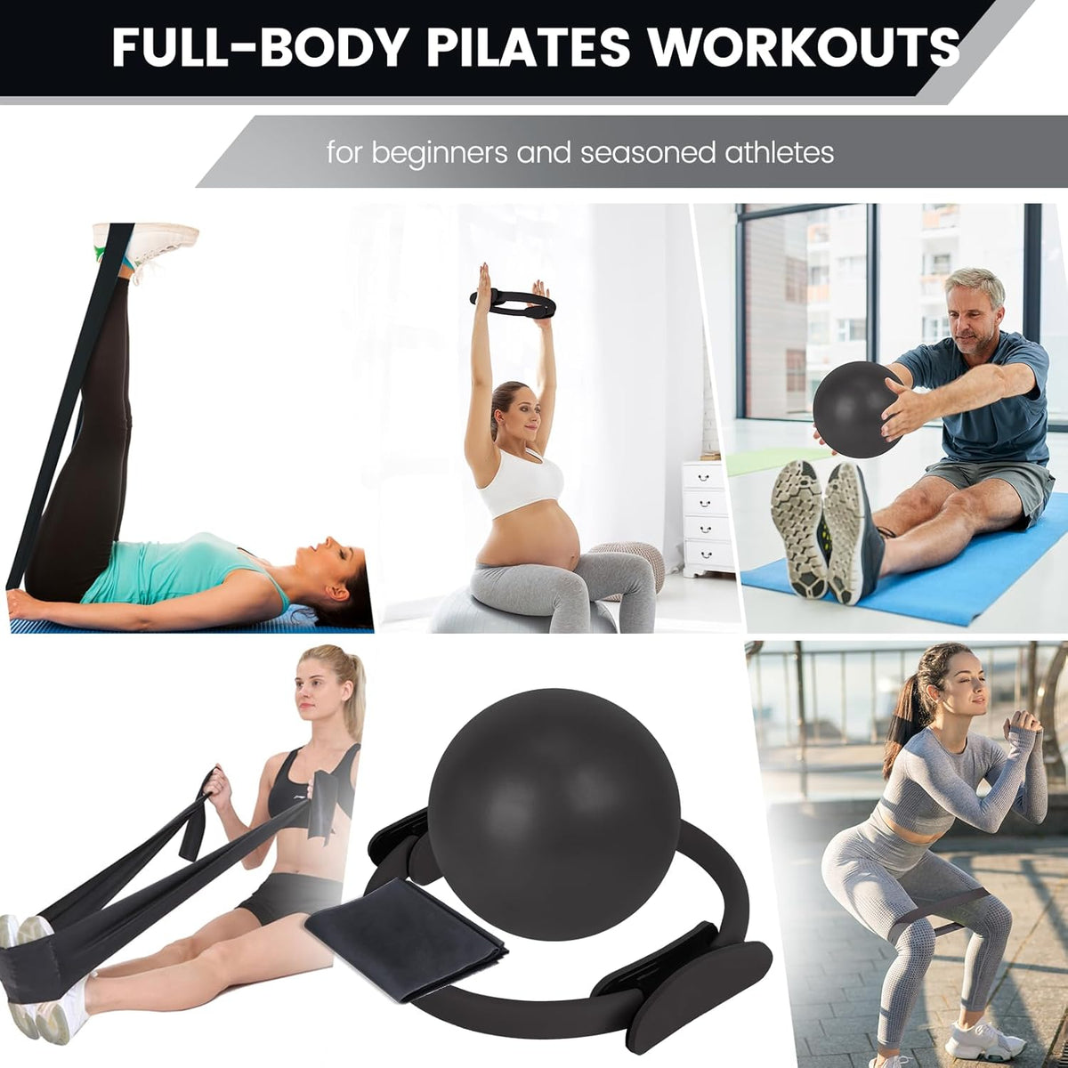 Pilates Ring and Ball Set Bulk, Pilates Equipment with 12 Inch Pilates Circle Rings, Small Yoga Balls, Resistance Bands, Pilate Essential Kit Bulk for Home Workouts Women, Pilates & Yoga Studio