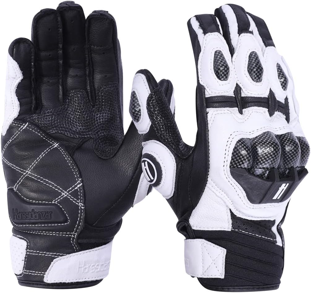 Harssidanzar Breathable Leather Motorcycle Gloves Touchscreen for Men Women KM046