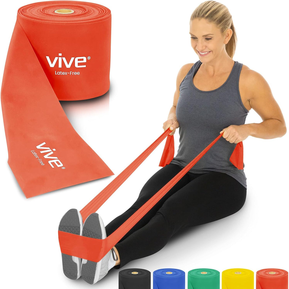 Vive Professional Resistance Bands - 25 Yard Non-Latex Roll for Physical Therapy, Lower and Upper Body Exercise Workout - Straight Elastic for Strength Training, Rehabilitation, Women, Men