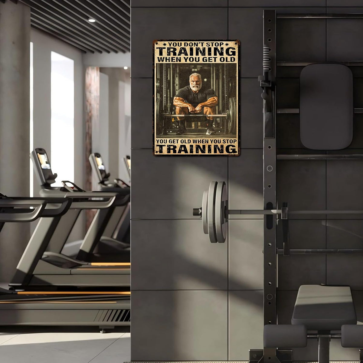 Vintage Gym Training Metal Tin Sign You Don’t Stop Training When You Get Old Wall Art Decor For Bodybuilder Funny Wall Art Home Kitchen Gym Boxing Club Fitness 12 * 16inch