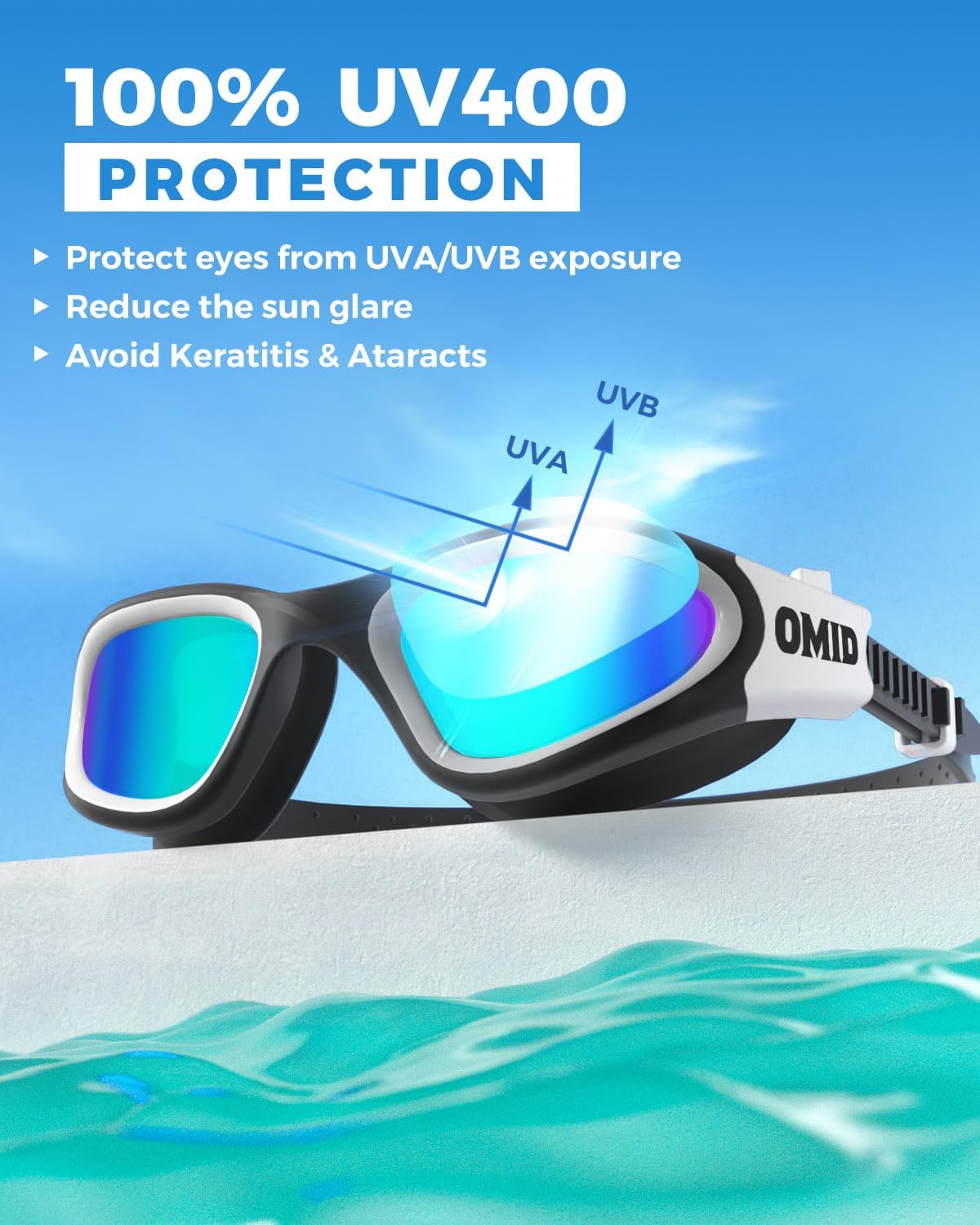 OMID Swim Goggles, P2 Polarized Swimming Goggles for Men Anti-fog Goggles Swimming for Adult Women