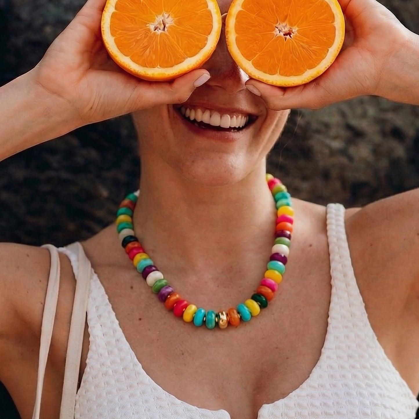 HolidayQbee Beaded Necklace for Women Chunky Colorful Beaded Choker Necklace Boho Oval Rainbow Bead Statement Necklaces Fashion Trendy Summer Beach Jewelry Gifts