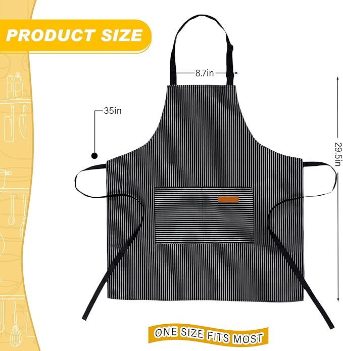 Handepo 4 Pcs Kitchen Aprons with Pockets Adjustable Waterproof Cotton Aprons Striped Apron for Women Men Chef Mother Gift