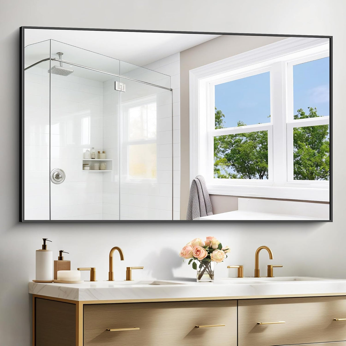 Bathroom Mirror,60x36 inch Large Wall Mirror for Bathroom Wall Mounted Black Rectangle Mirrors,Black Bathroom Mirror for Living Room,Farmhouse,Bedroom Entryway,Horizontal/Vertical