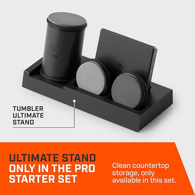 Tumbler Pro Black Rolling Knife Sharpener™ Starter Set - Knife Sharpening Made Easy - Sharpening Kit Includes Magnet Holder Pro, Whetstone Upgrade Discs (3000 & 6000 Grit) & Weighted Pro Stand